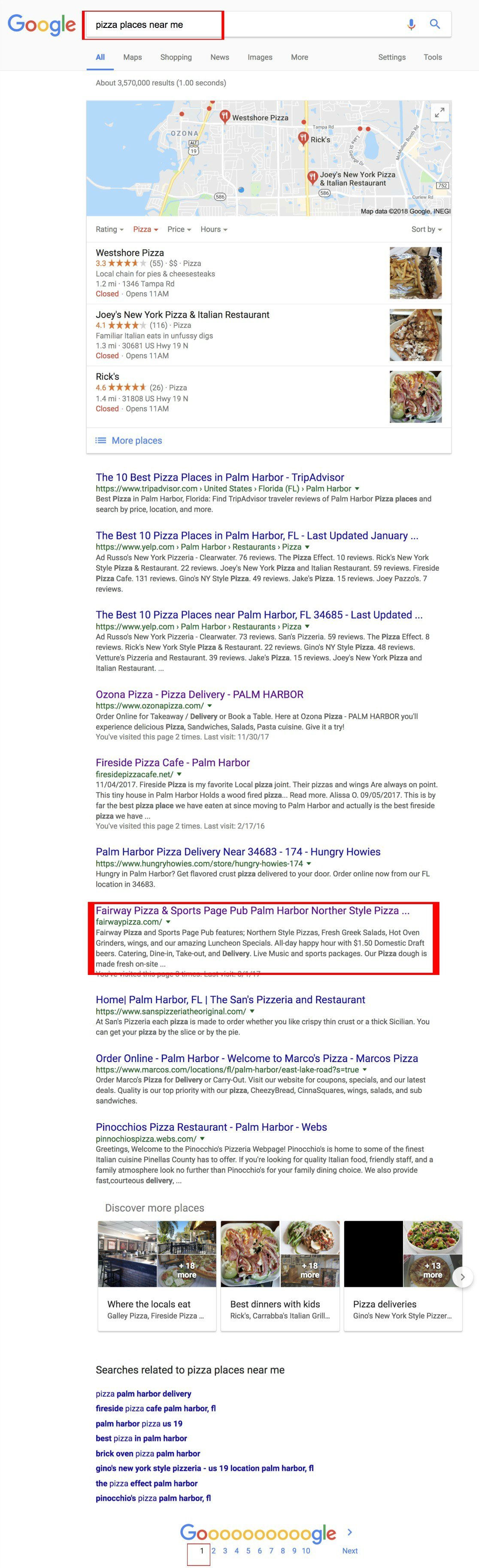 Google pizza places near me