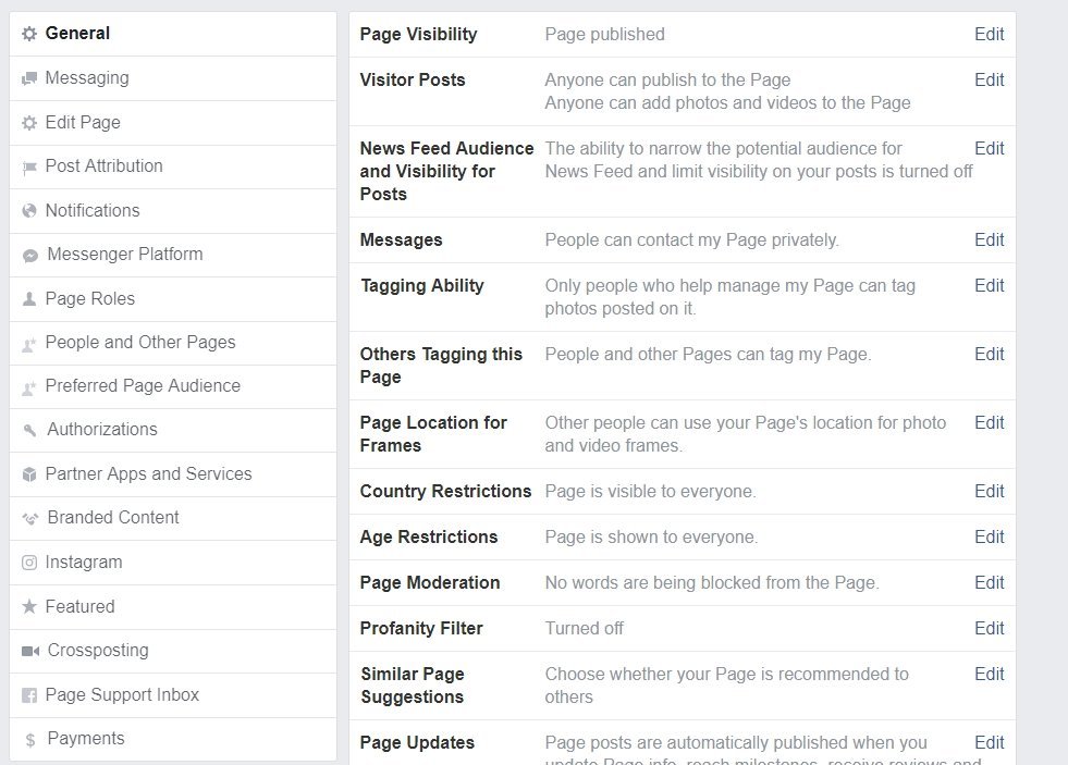 Facebook Business Page Setting