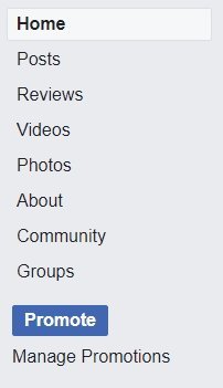 facebook business page menu